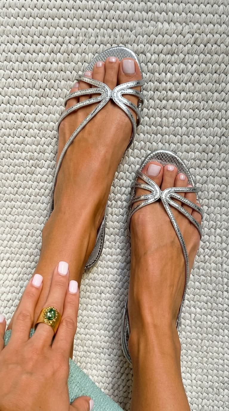 Metallic snake-effect sandals with straps