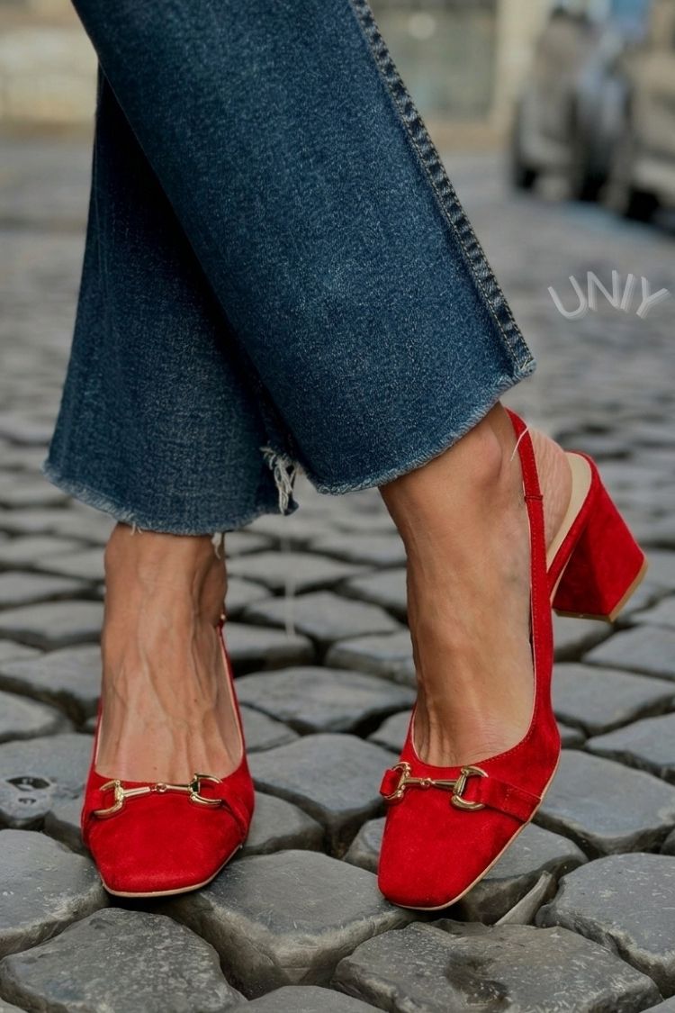 Olive Faux Suede Slingback Block Heels