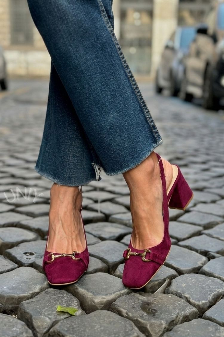 Olive Faux Suede Slingback Block Heels
