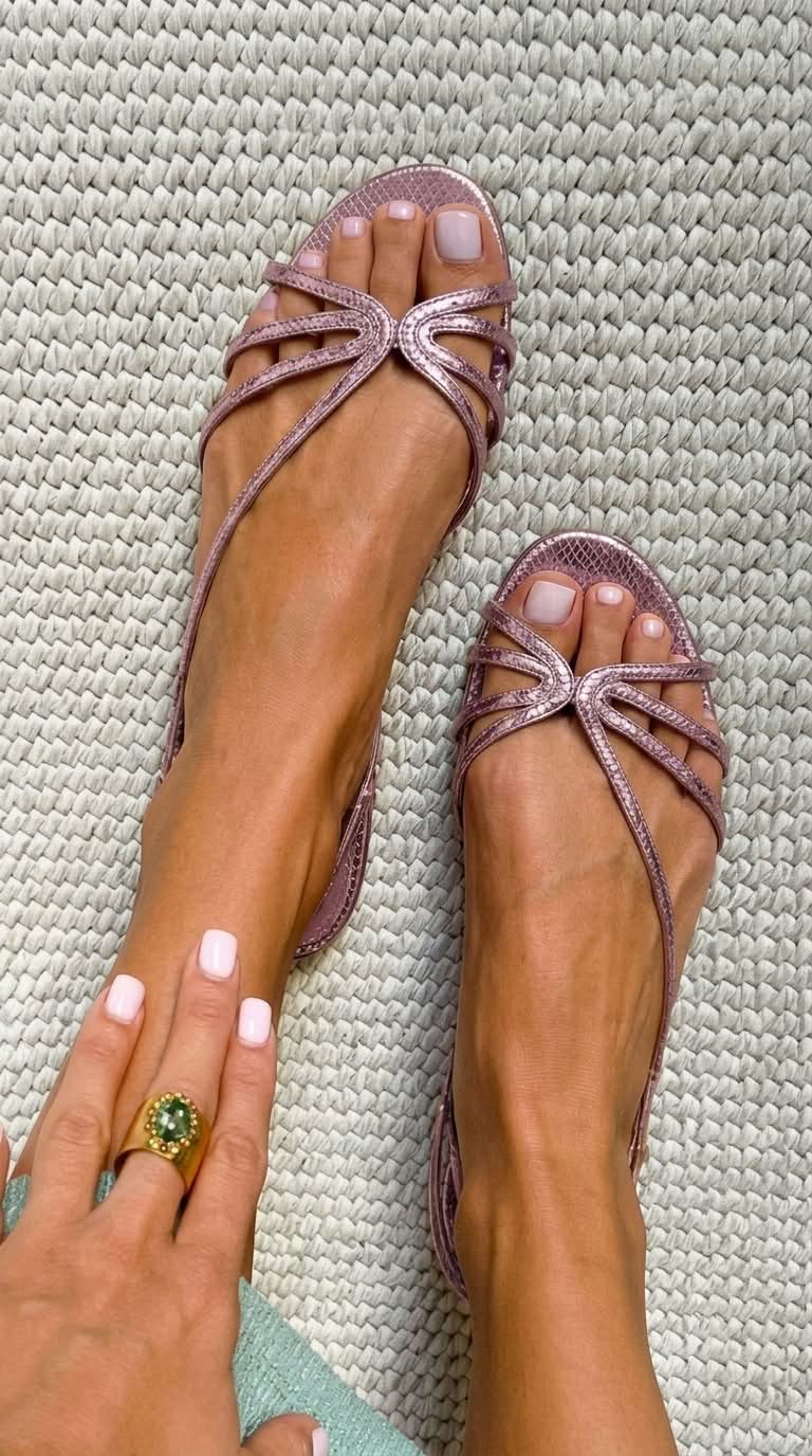 Metallic snake-effect sandals with straps