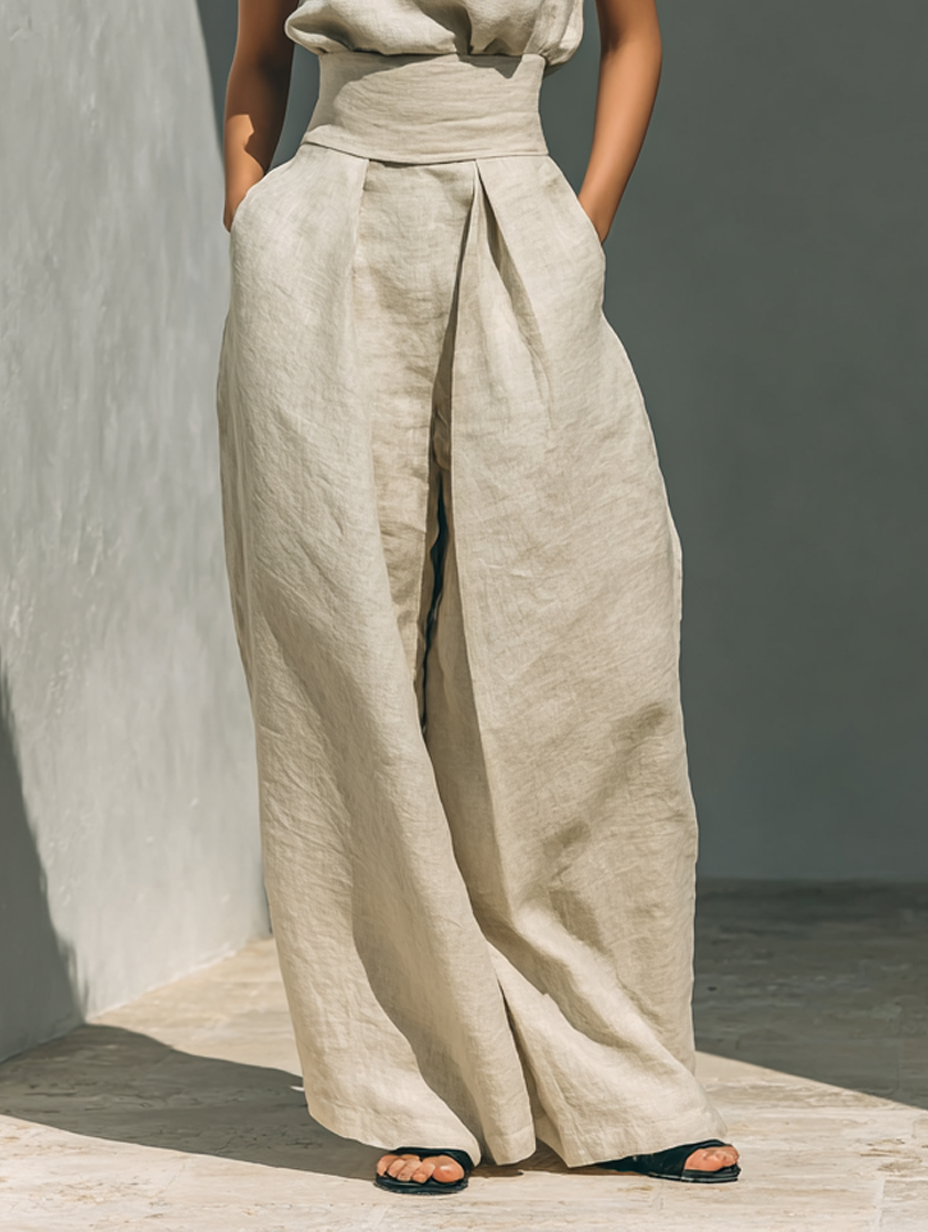 Women's minimalist set with sleeveless blouse and wide-leg pants