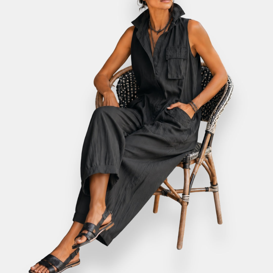 RYKER | Sleeveless Cargo Jumpsuit with Collar and Flap Pockets