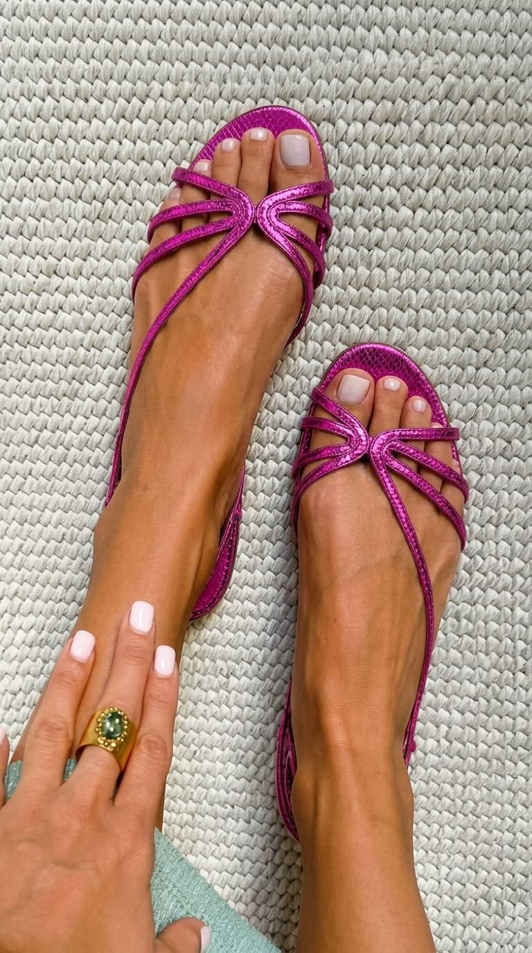 Metallic snake-effect sandals with straps