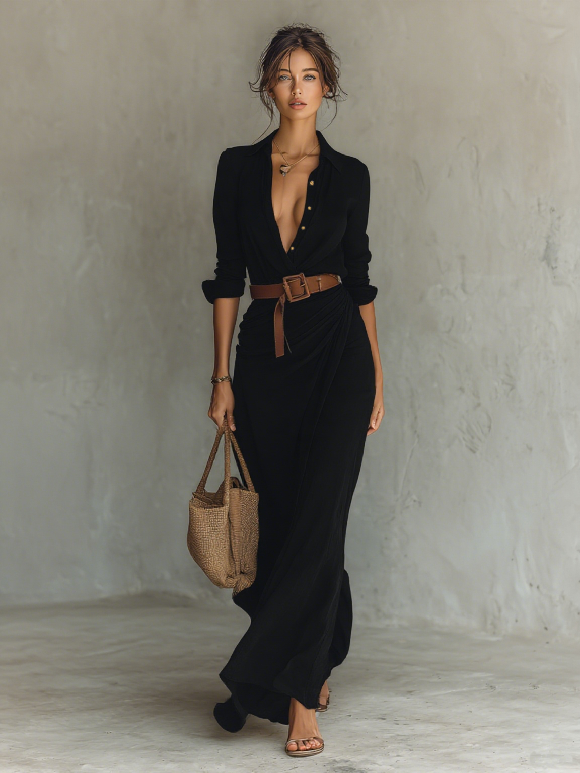 ROSE™ - LINEN NOTCH COLLAR SUMMER MAXI DRESS