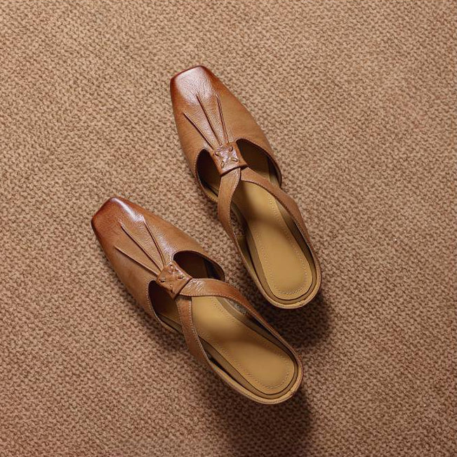 Olene Square-Toe Genuine Leather Mules