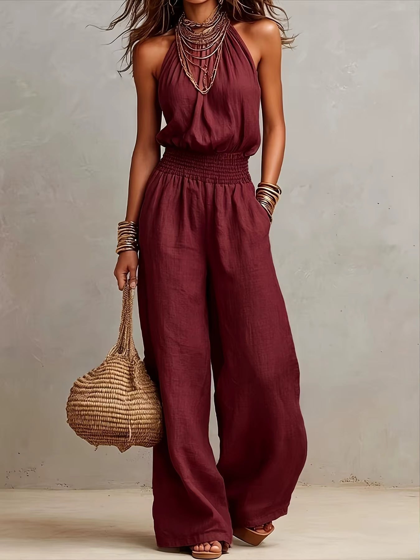VALERIA | Halter Neck Wide-Leg Jumpsuit