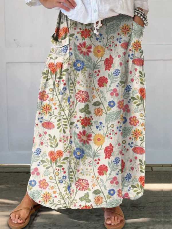 Fabi™ | Floral Print Elastic waistband Pocket Skirt