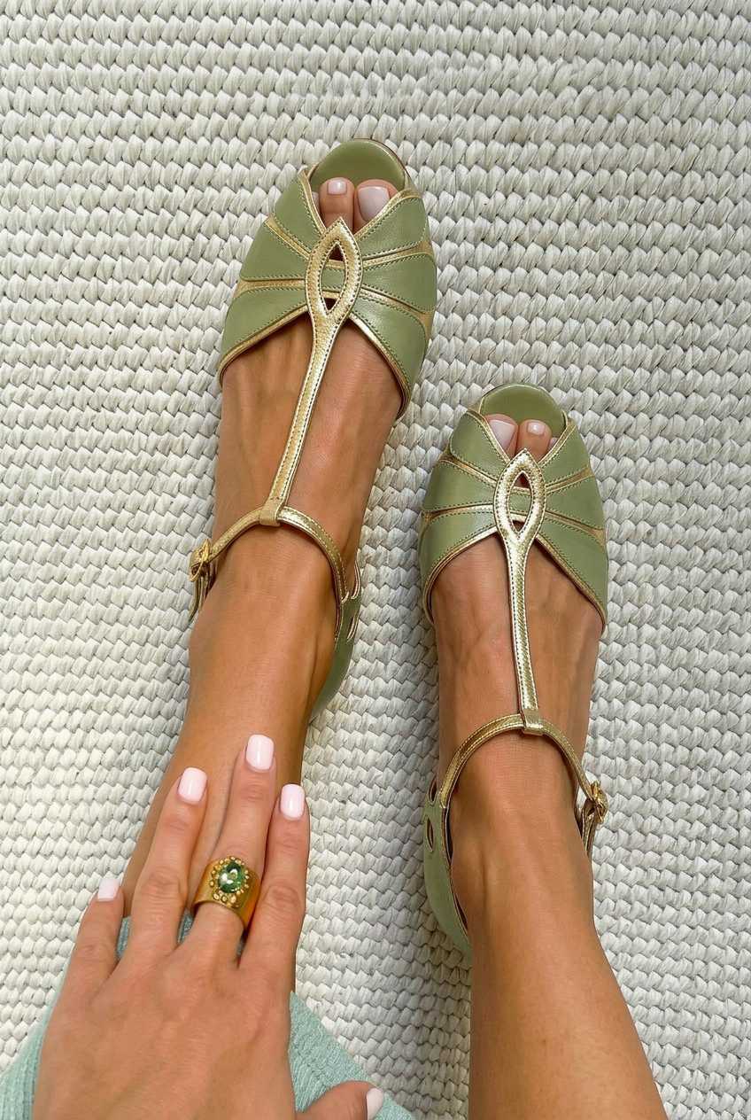 Cut-out peep toe block heels with T-strap