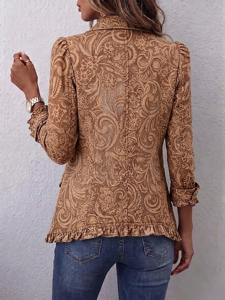 Vyclara™ | Vintage Bohemian Floral Print Ruffled Jacket