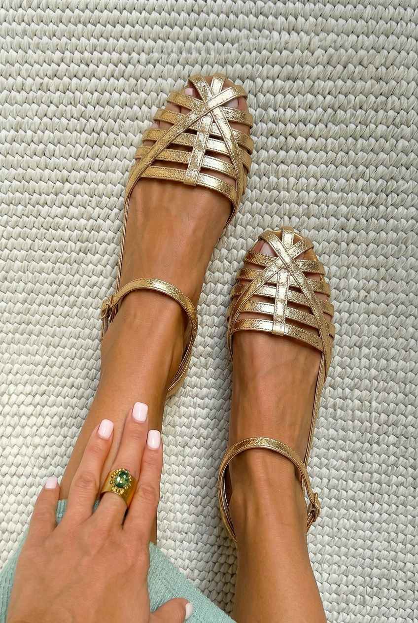 Closed Toe Cage Low Sandals with Ankle Strap