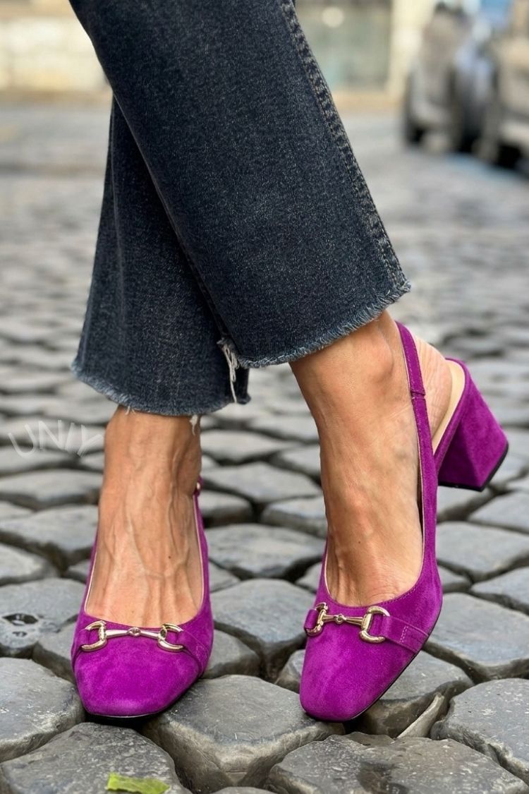 Olive Faux Suede Slingback Block Heels