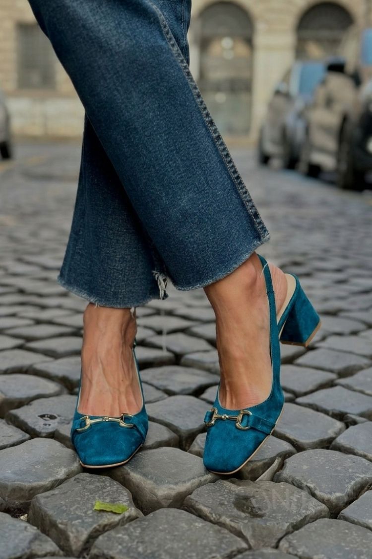 Olive Faux Suede Slingback Block Heels