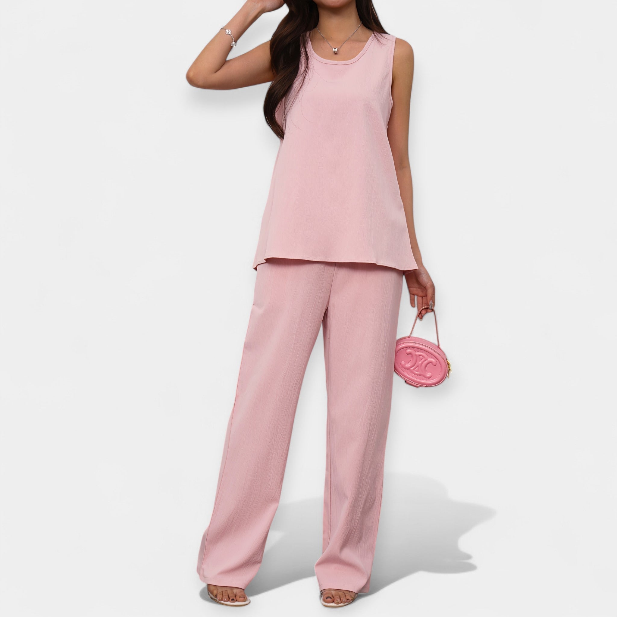 Relaxed Ensemble with Sleeveless Blouse and Flowing Trousers