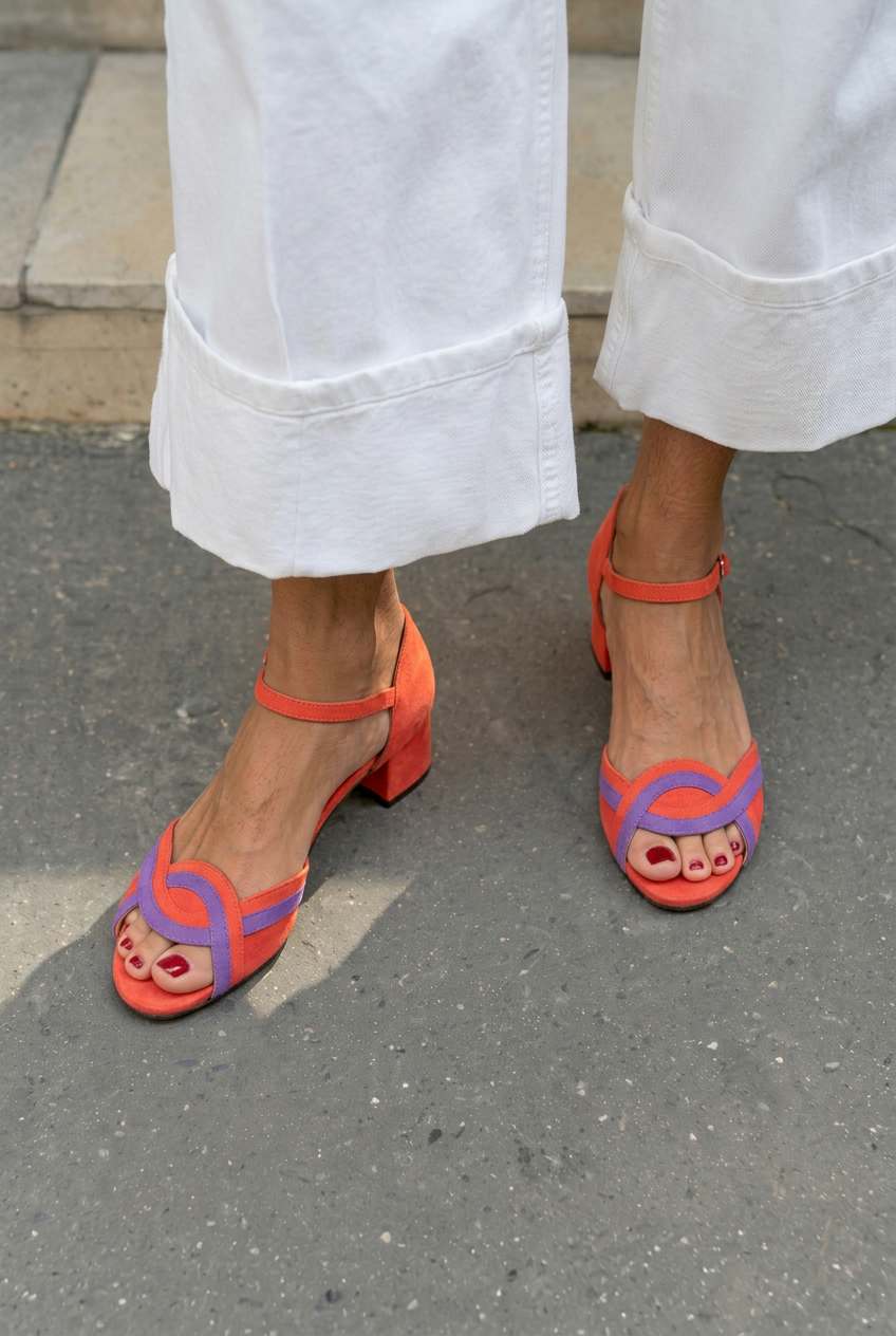 Faux Suede peep toe sandals with ankle strap and block heel [Pre-Order]