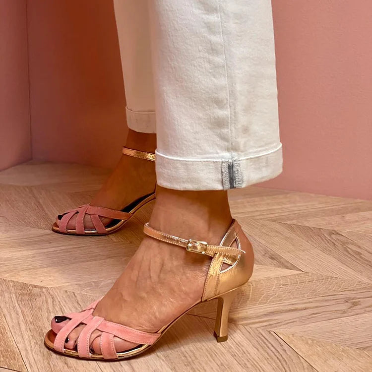 Cut-out peep toe colour block stilettos
