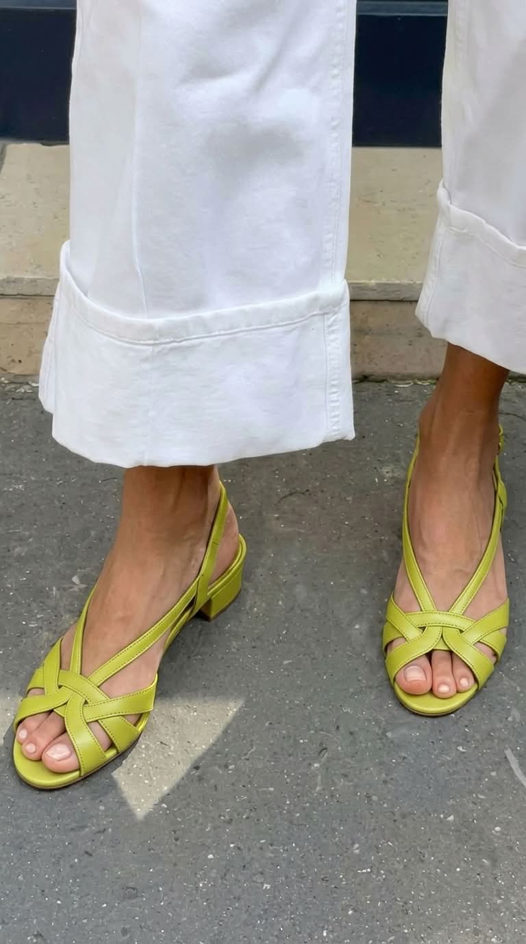 Nude Faux Leather Slingback Sandals with Crossed Straps and Low Heel