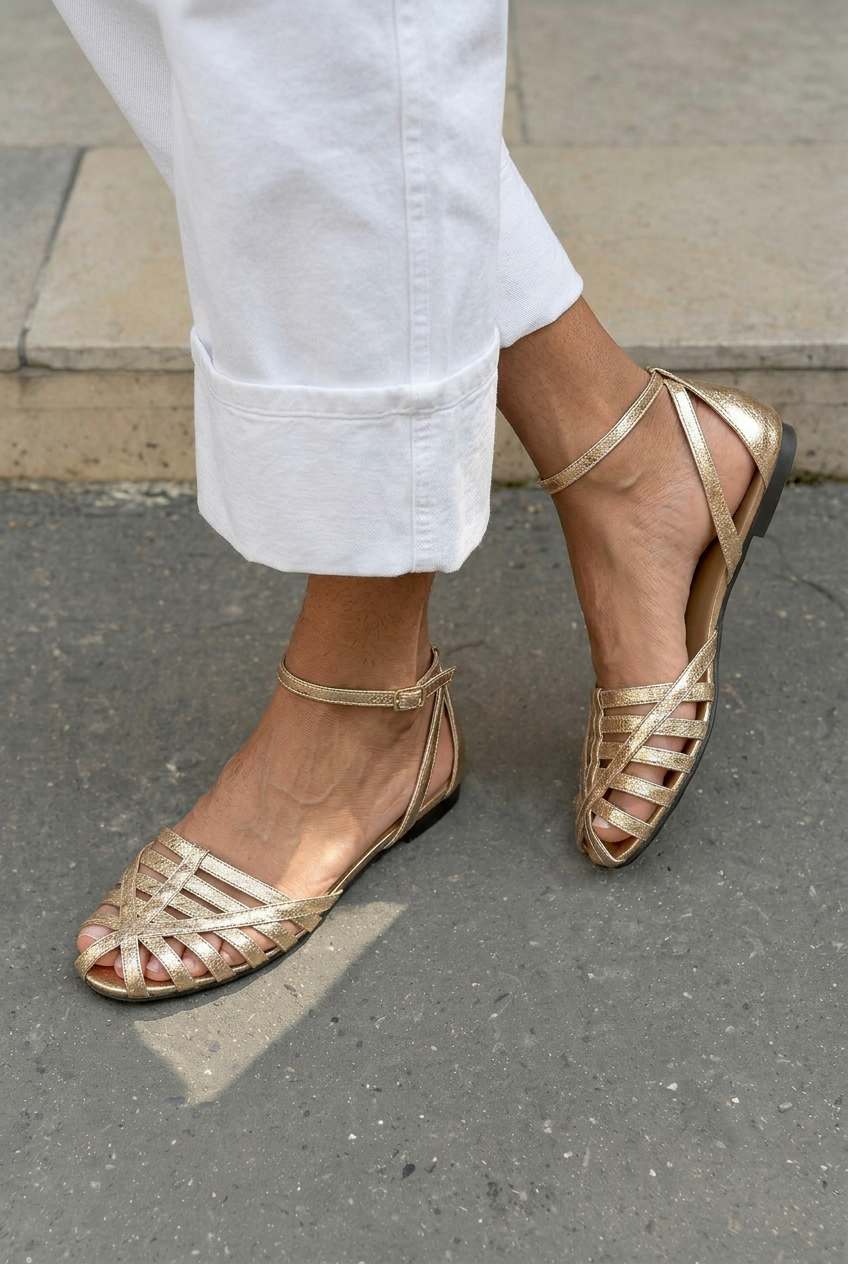 Low Closed-Toe Woven Sandals with Ankle Strap [Pre-Order]
