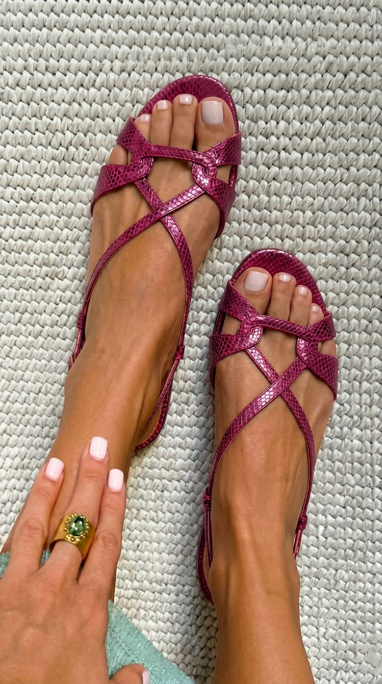 Bronze Snake Effect Low Slingback Sandals with Open Toe