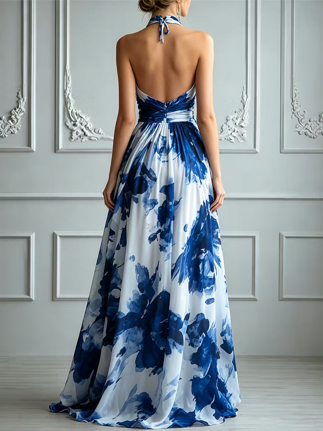 Amelia | Ink Print Chiffon Maxi Dress