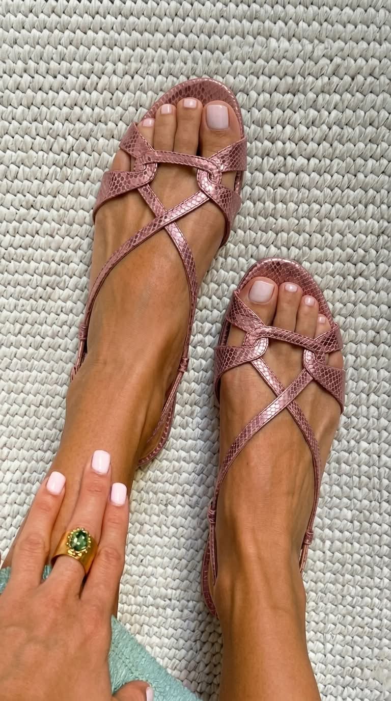 Bronze Snake Effect Low Slingback Sandals with Open Toe