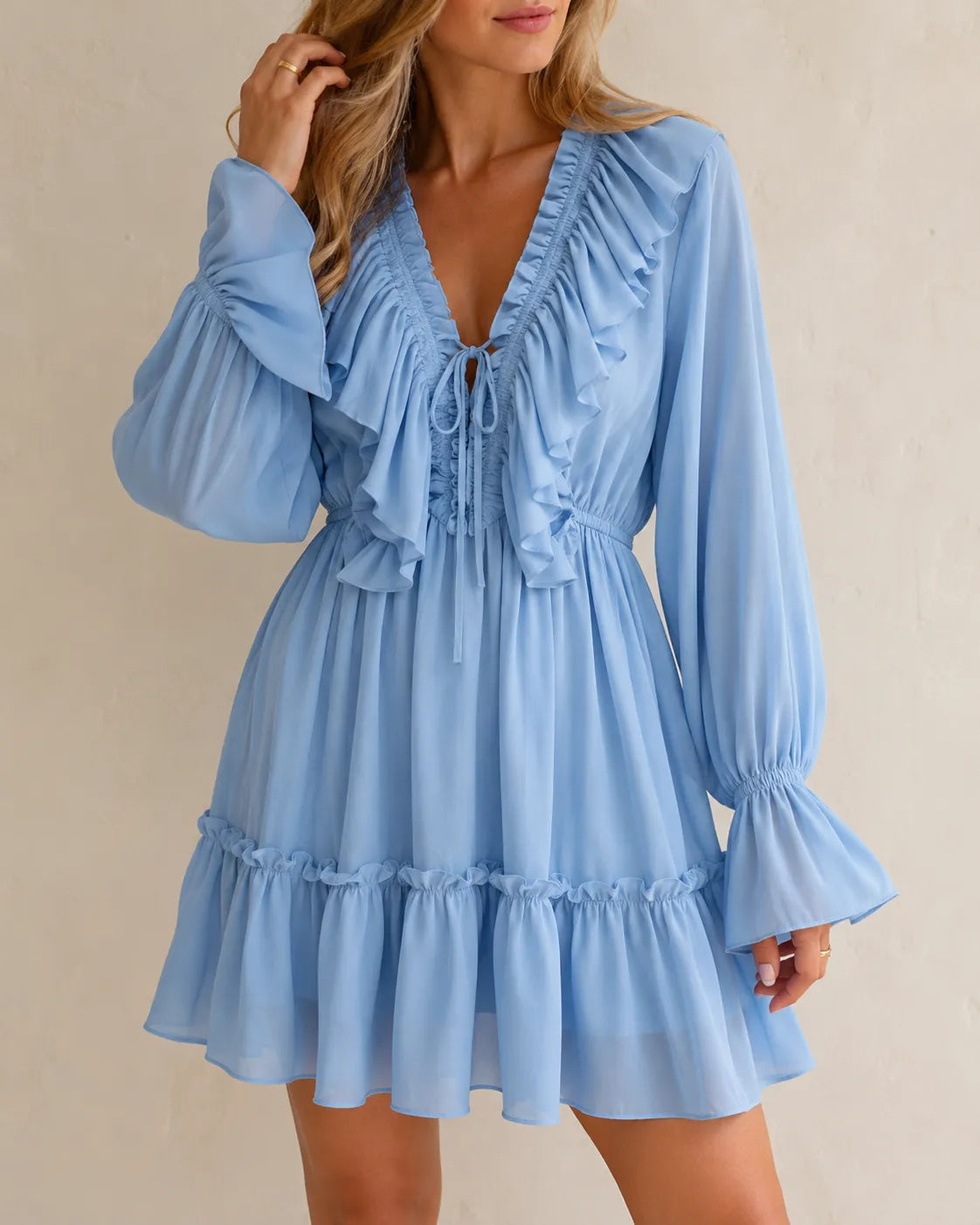 Elowen | Ruffle V-Neck Mini Dress