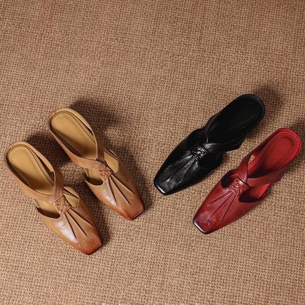 Olene Square-Toe Genuine Leather Mules