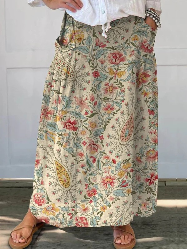Nilva™ | Vintage Floral Art Printed Pocket Skirt