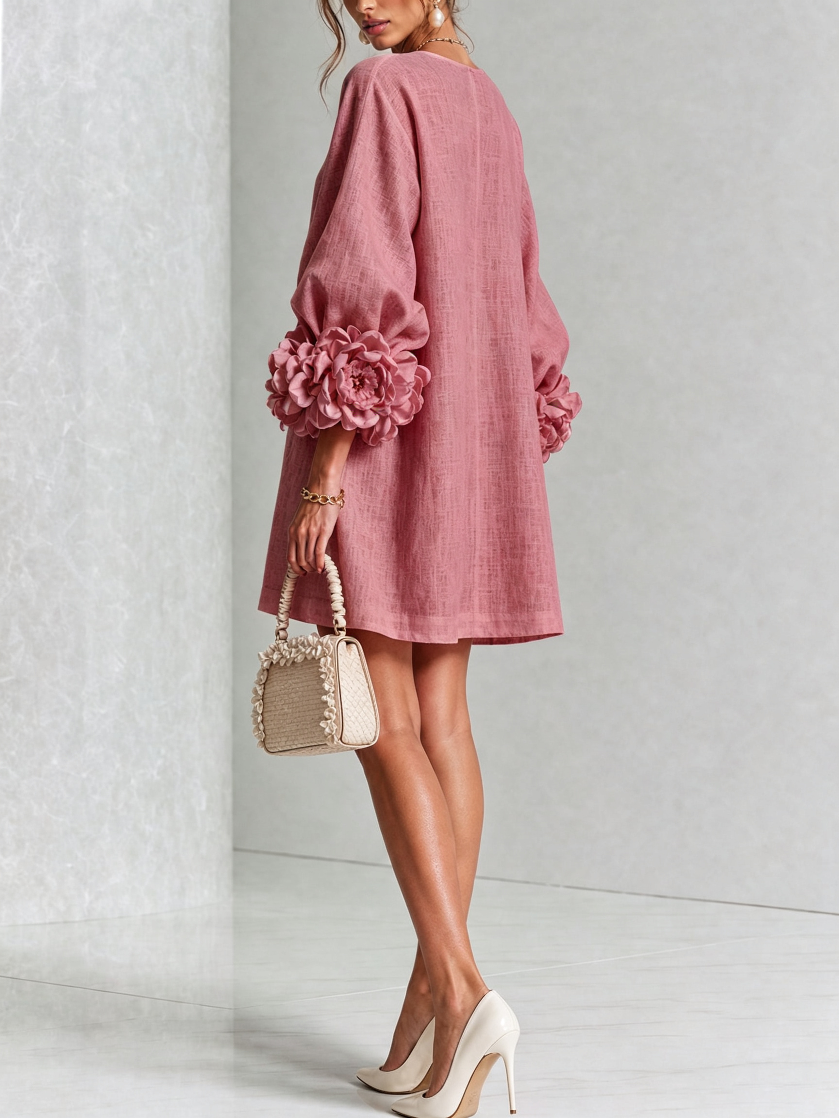 Vintage Rose Floral Button-down Mini Dress With Striking Floral Cuffs