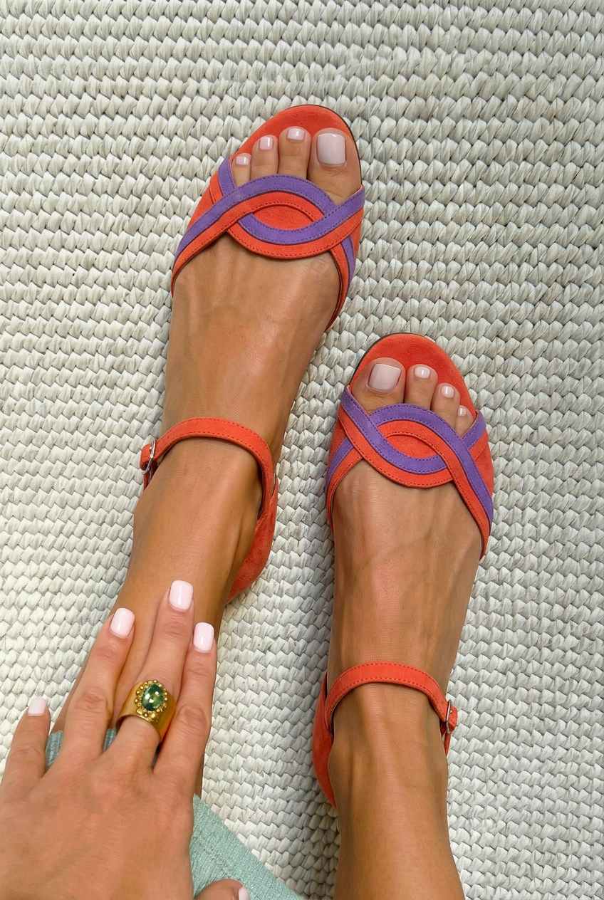 Low Open-Toe Faux Suede Sandals with Ankle Strap